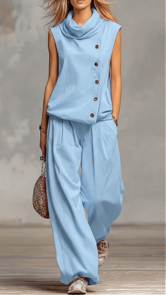 Women's Cowl Neck Sleeveless Top & Wide-Leg Pants Set - Nordfashionstorm - Women's Clothing, Fashion for You - Nordfashionstorm.com