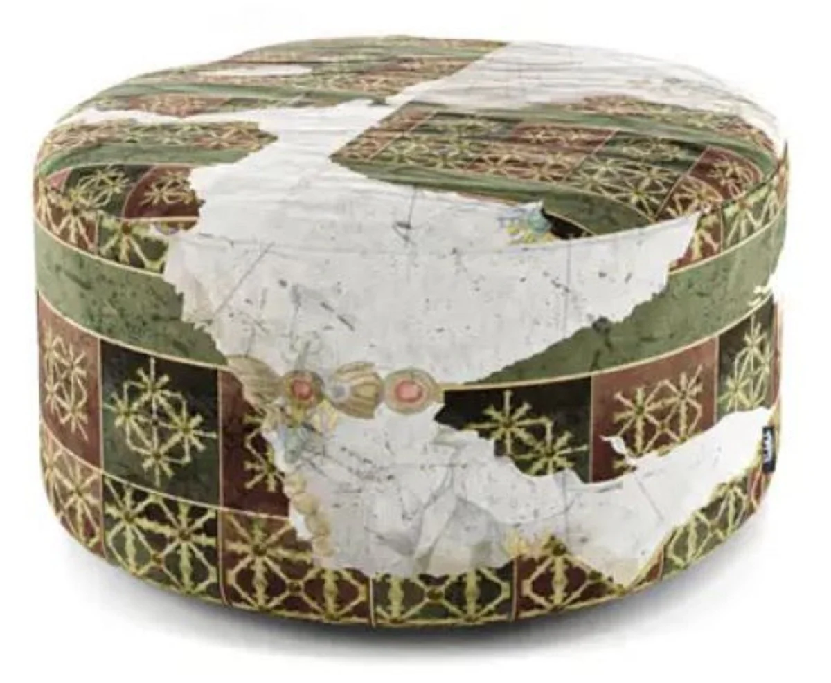 Luxury footstool green / multicolored Ø 75 x H. 30 cm - Round velvet stool - Living room furniture - Hotel furniture - Luxury furniture - Luxury furnishings
