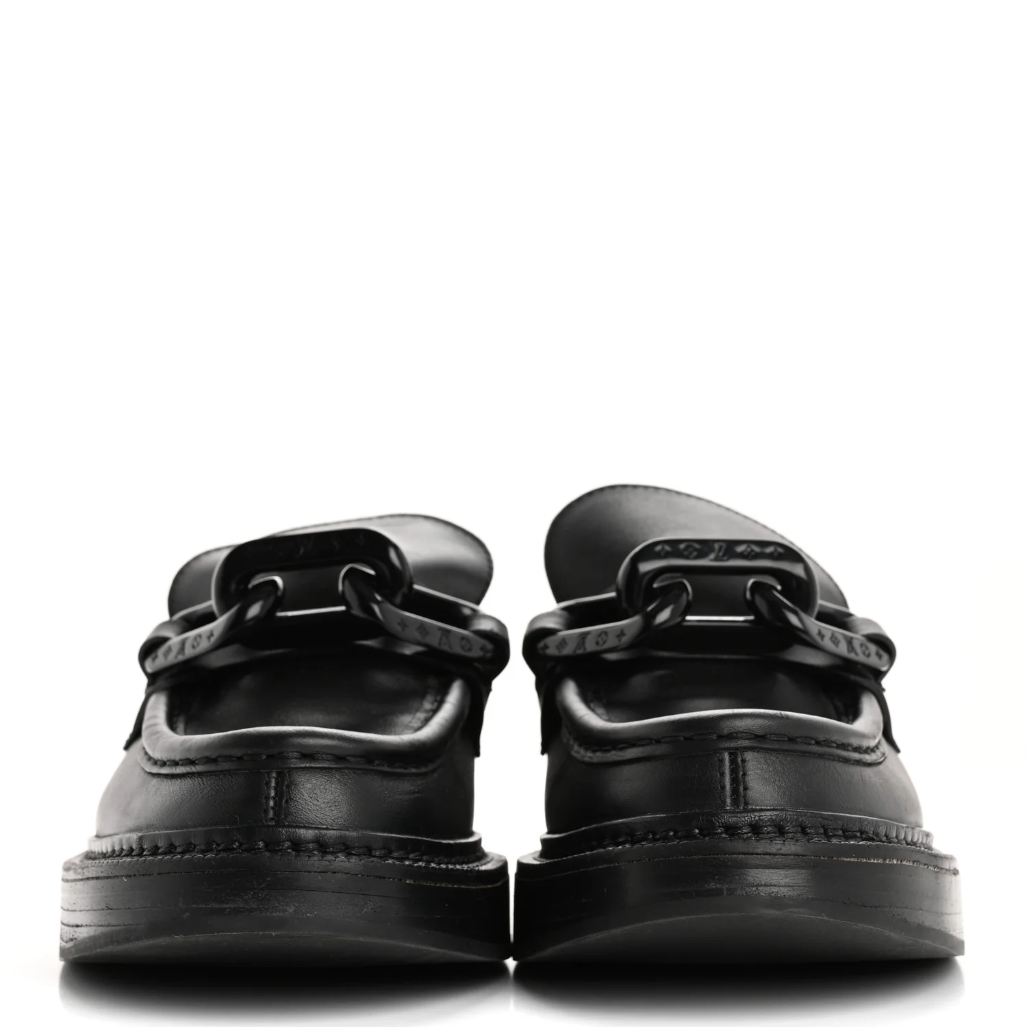 Calfskin Oversized Chain Academy Loafers 37.5 Black - Top Club
