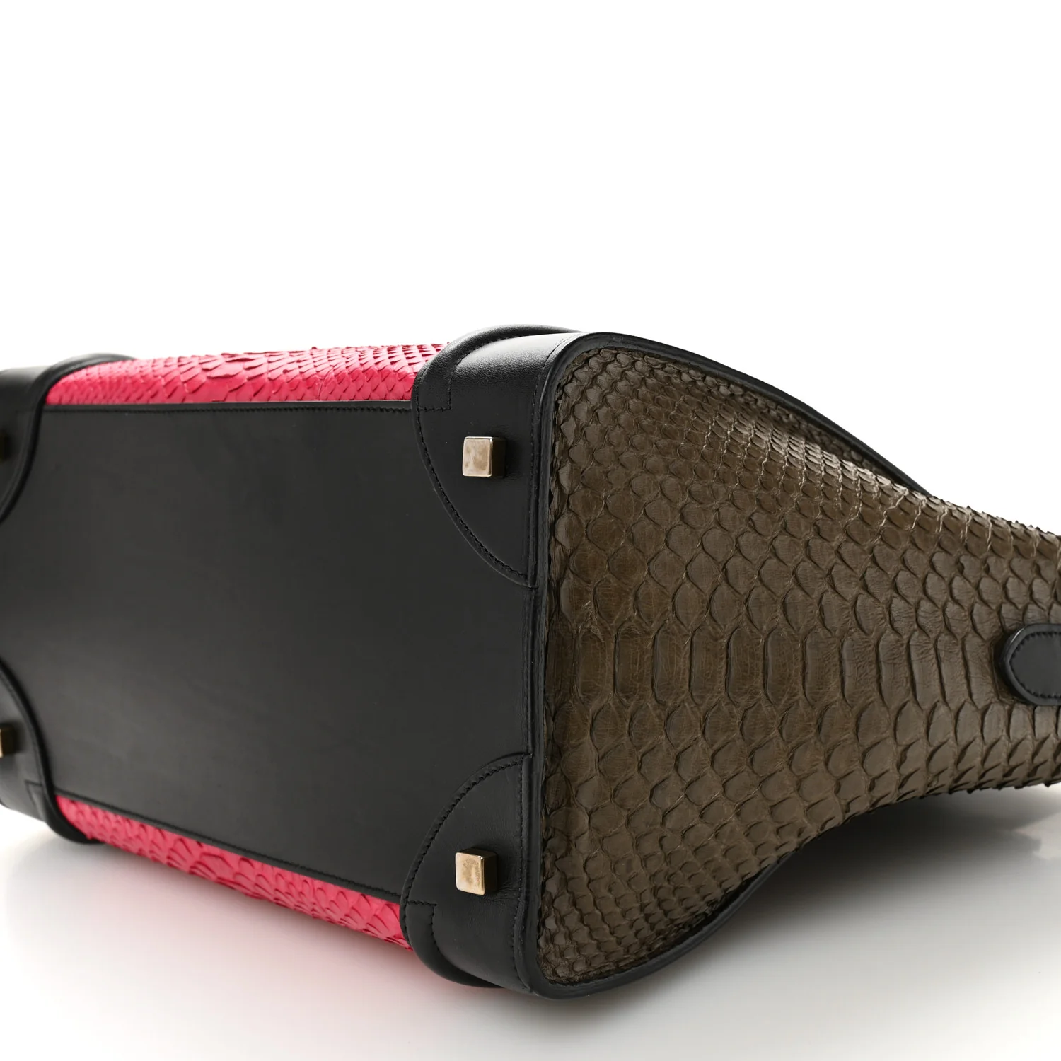 Snakeskin Smooth Calfskin Mini Tri-Color Luggage Fuchsia - Top Club