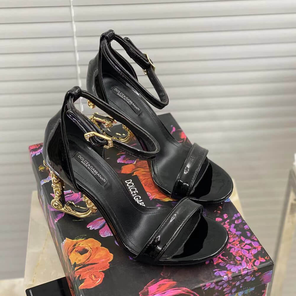 DOLCE   GBBANA Polished calfskin sandals with DG baroque heel - Top Club