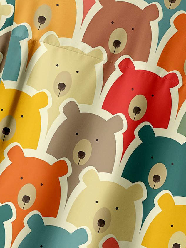 Little Bear Chest Pocket Short Sleeve Casual Shirt