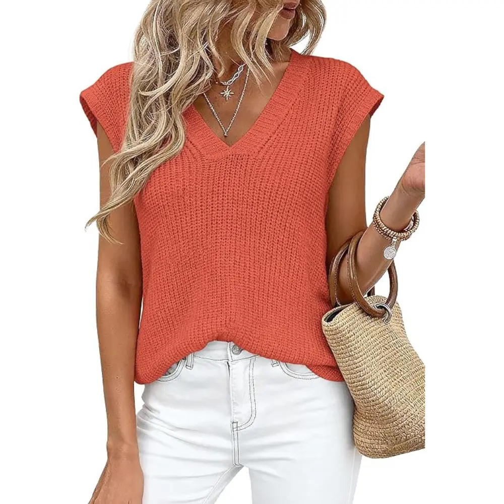 PrettyGarden Women's Lightweight Sweaters Vest Spring Trendy Cap Sleeve V Neck Knit Tank Tops Summer Going Out Outfits