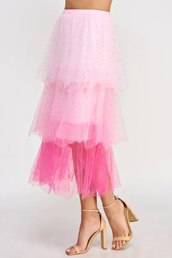 Heart Over Mind Tiered Tulle Midi Skirt - ALJEGJ