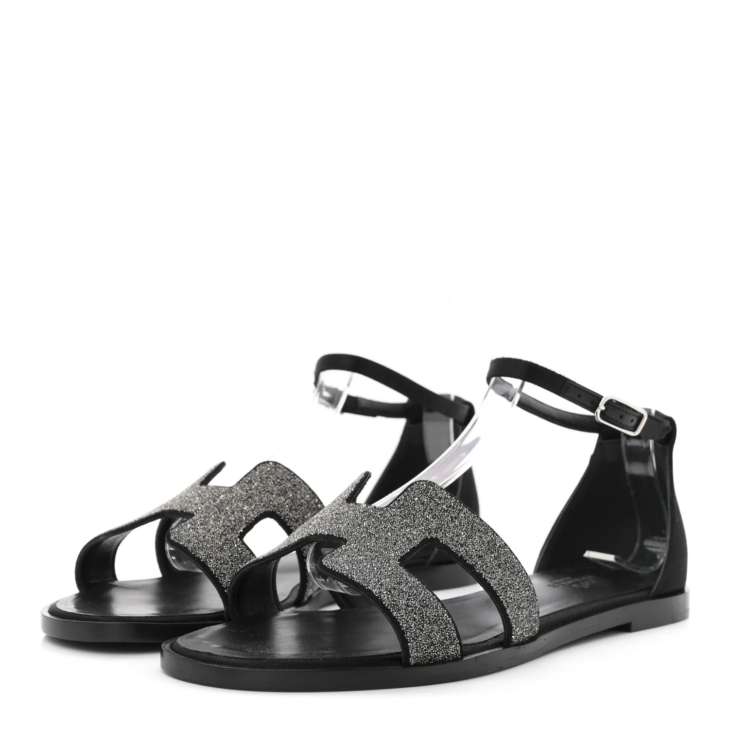 Satin Crystal Santorini Sandals 37.5 Black - Top Club