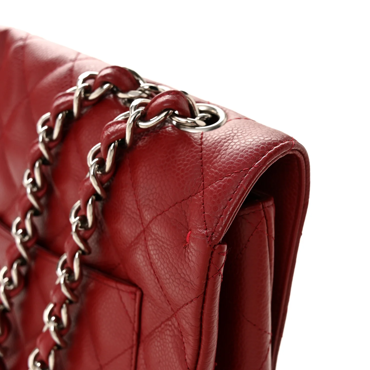 Caviar Quilted Jumbo Single Flap Dark Red - Top Club