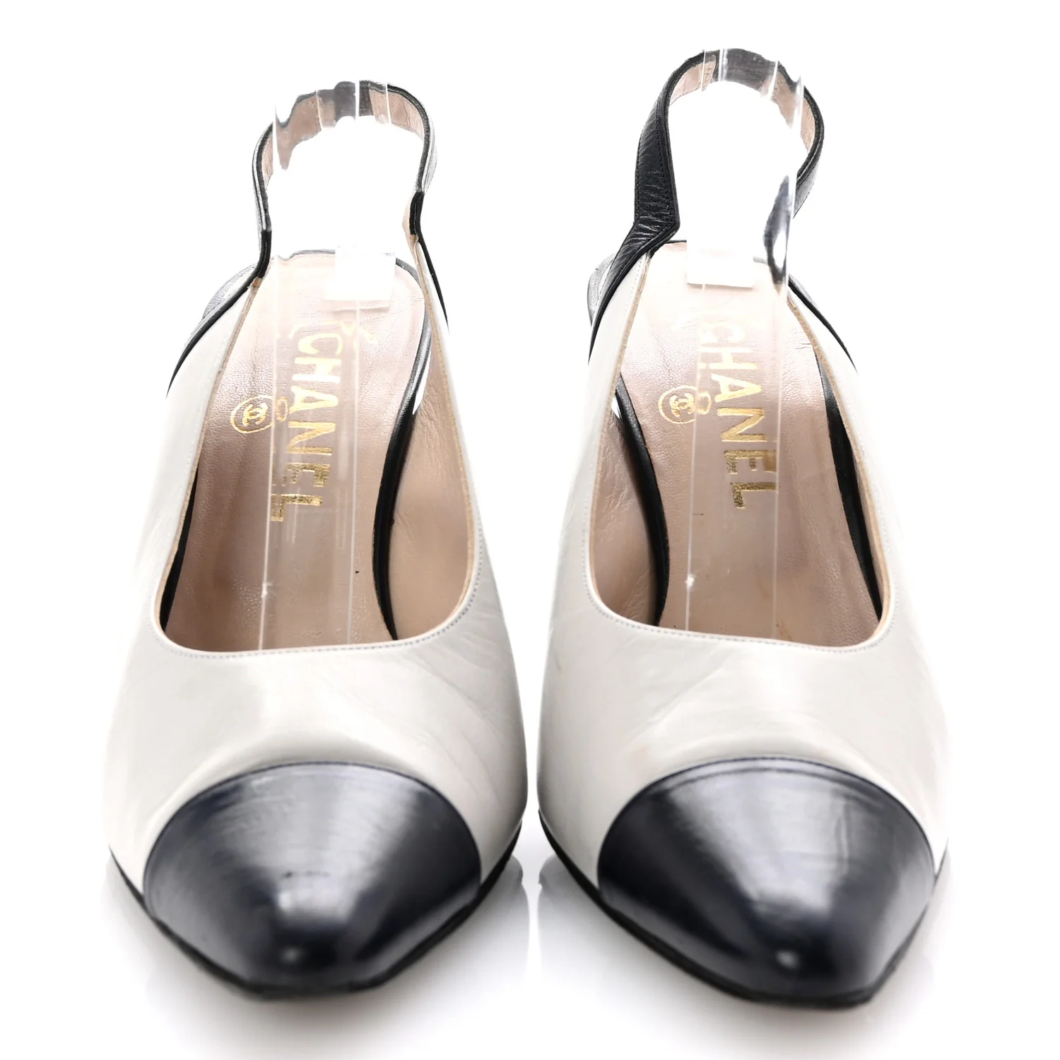 Pointed Cap Toe Slingback Pumps 39.5 Grey Navy - Top Club