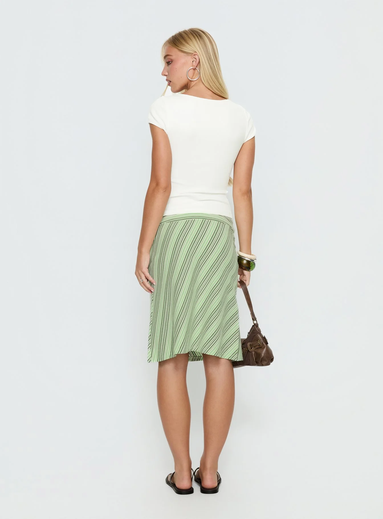 Lemon Twist Midi Skirt Green Stripe