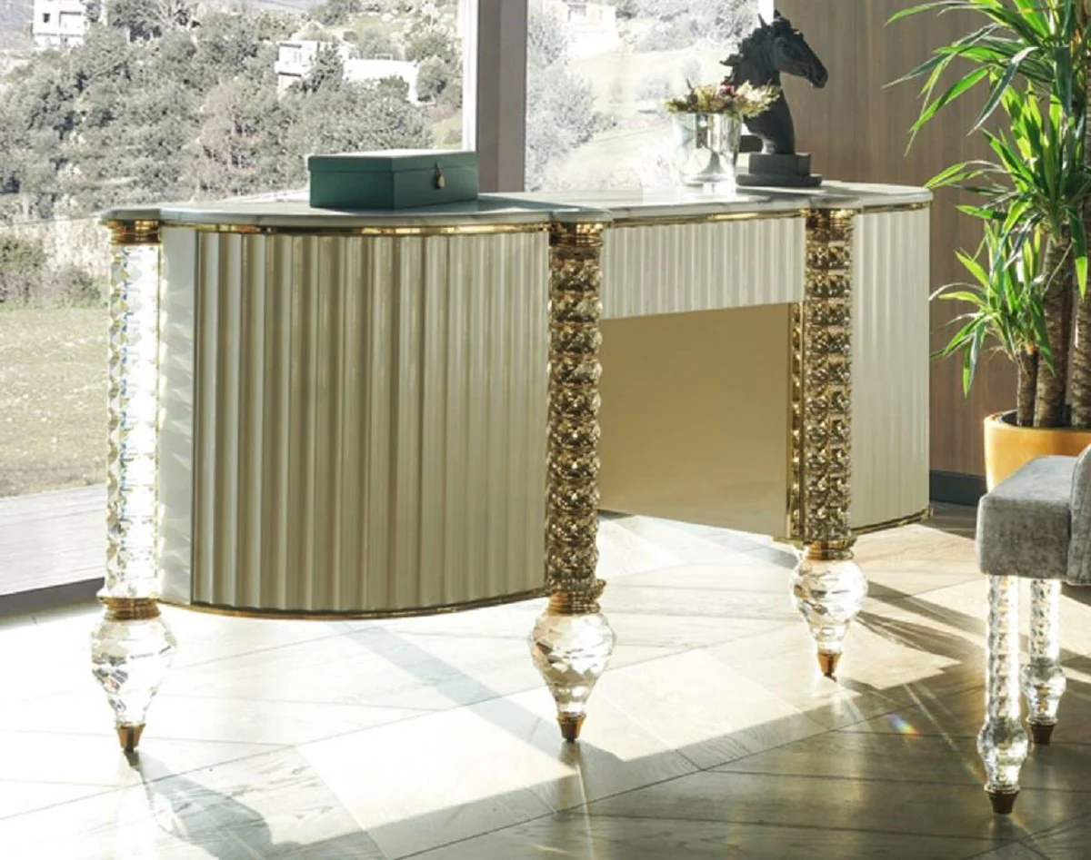 Luxury Art Deco dressing table white / gold 188 cm - Luxury Art Deco bedroom furniture