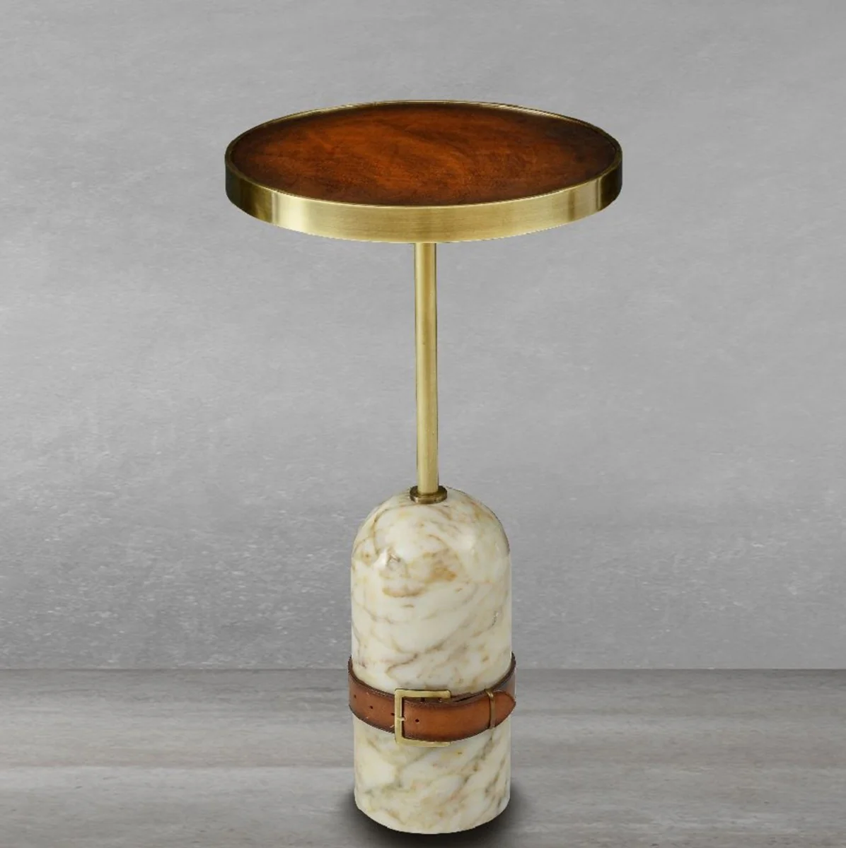 Luxury side table brown / brass / cream Ø 33.5 x H. 61 cm - Round table with marble base - Living room furniture - Luxury furniture