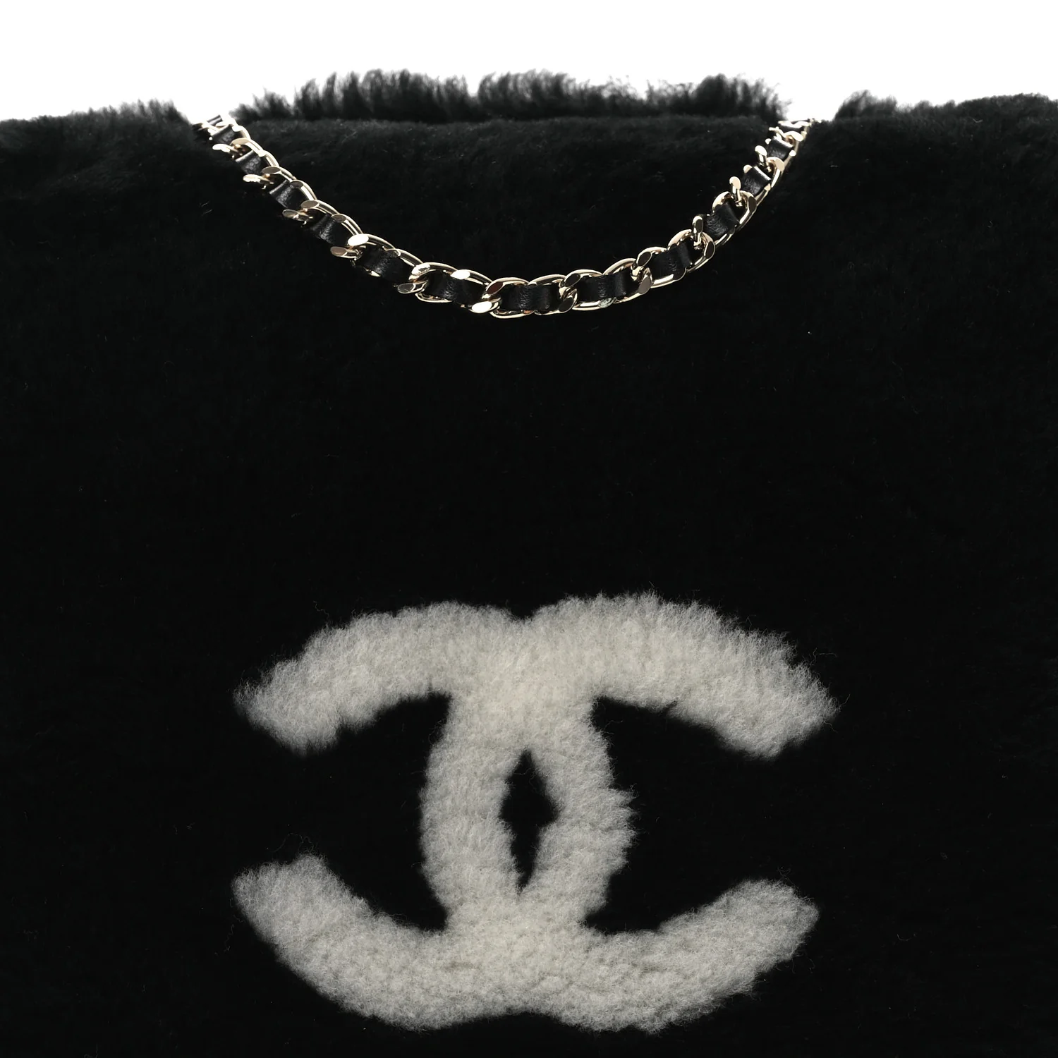 Muff Shearling Lambskin Bag Black Ecru - Top Club