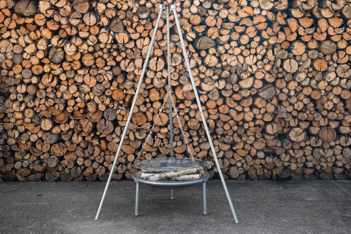 Vuurschaal driepoot Arne - met barbecue Zilver