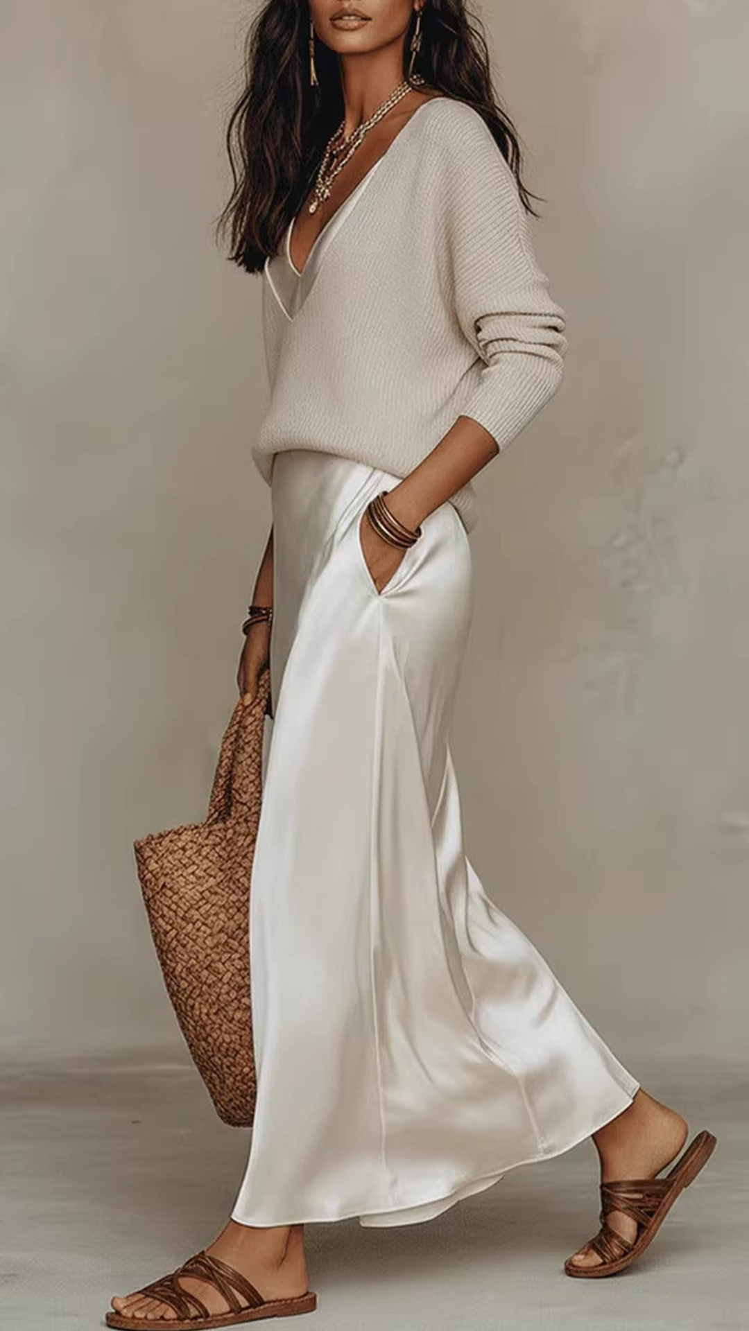 Women's Cotton-Blend Beige Knit & Cami Maxi Skirt Set - Nordfashionstorm - Women's Clothing, Fashion for You - Nordfashionstorm.com