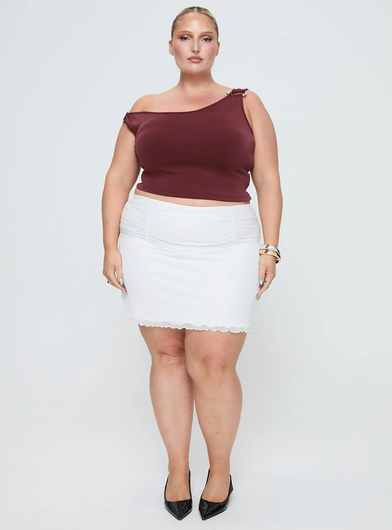 Meredith Ruched Mini Skirt White Curve