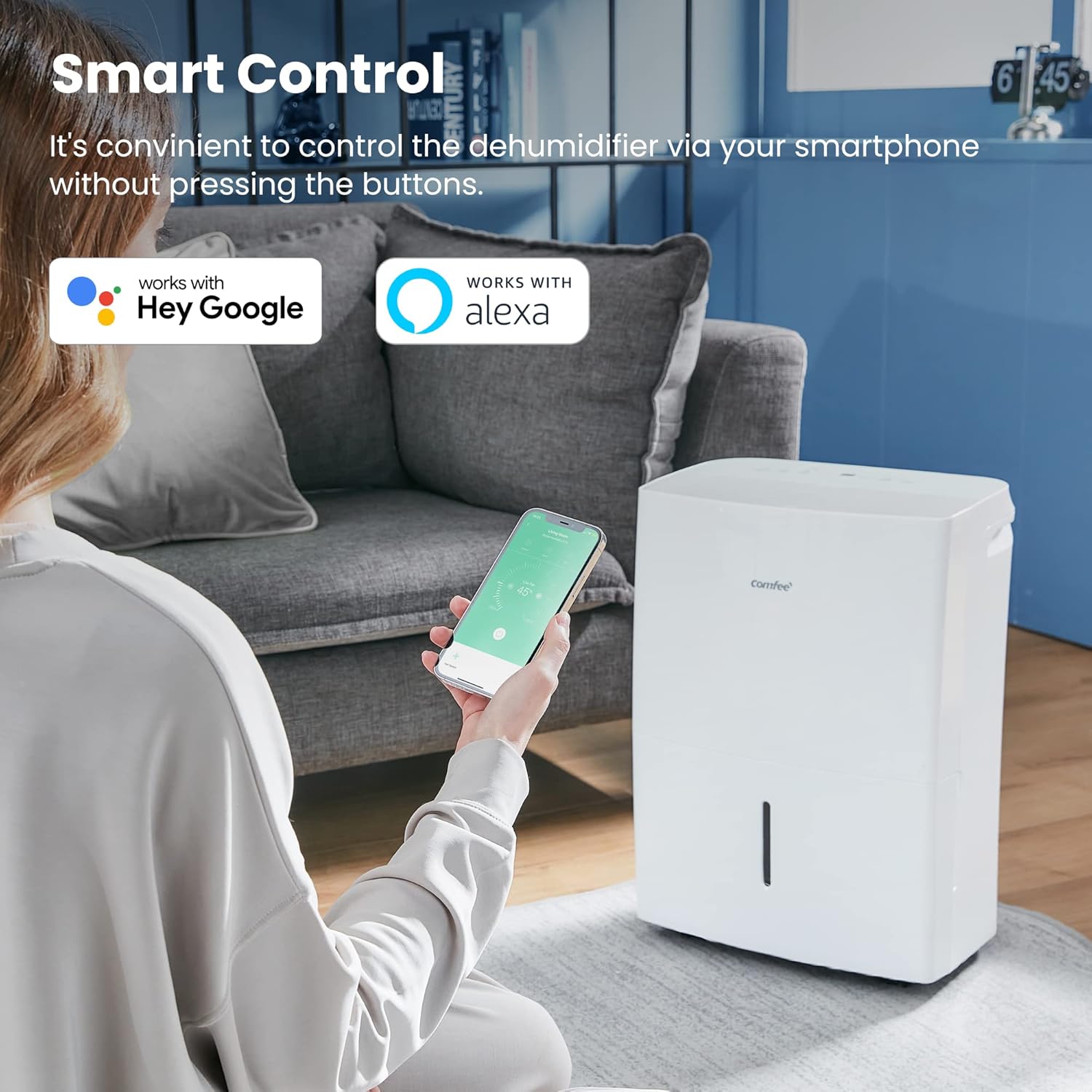 Deumidificatore Casa Muffa 20L/24h, Adatto fino a 40㎡, Tanica da 3L, Deumidificazione Smart, Controllo WiFi, Compatibile con Alexa, Ruote Piroettanti, Timer, MDDF-20DEN7-WF