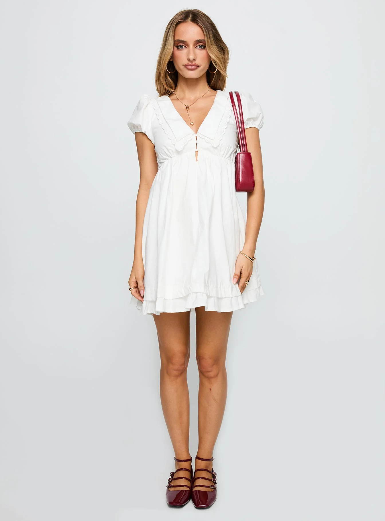 Sailoh Puff Sleeve Baby Doll Mini Dress White