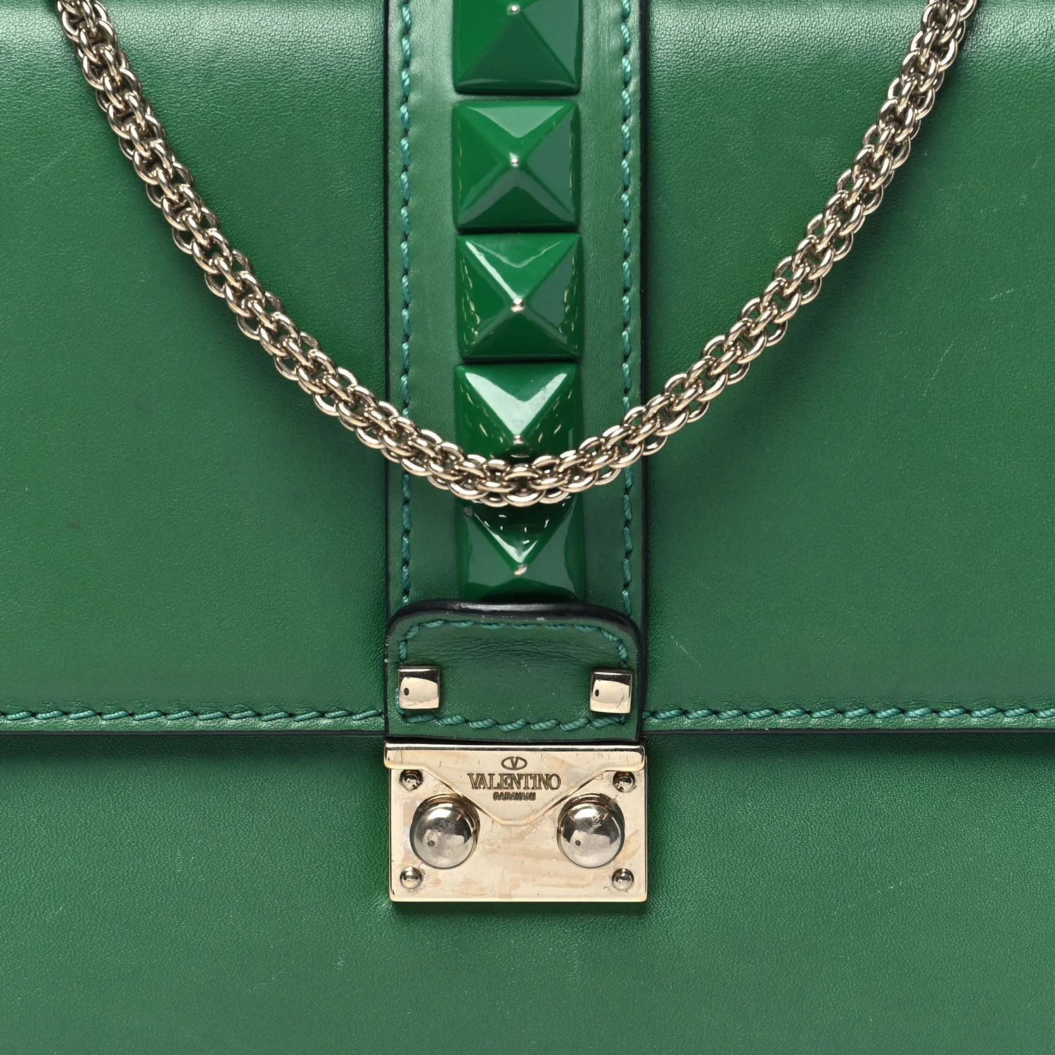 Vitello Medium Glam Lock Rockstud Flap Pop Green - Top Club