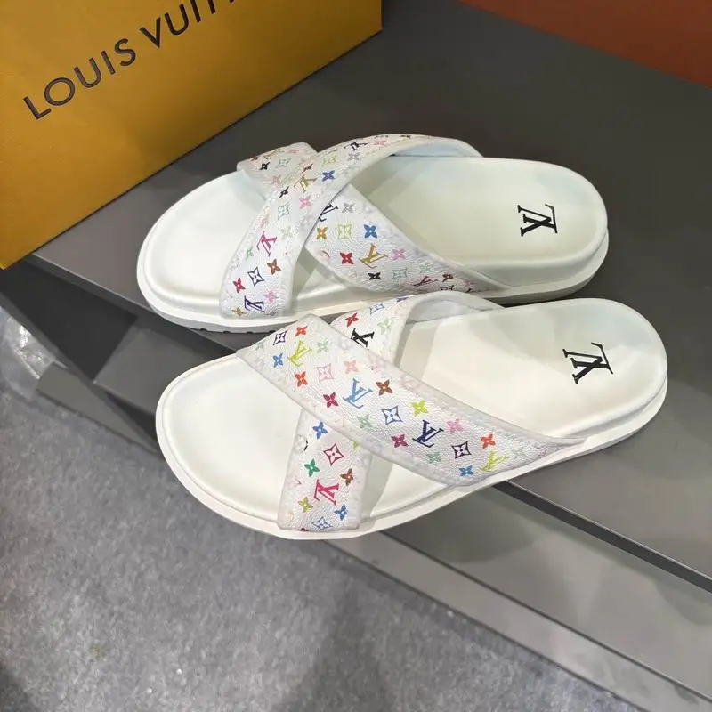 Louis Vuitton Men's Colorful Monogram Cross Strap Slide Sandals - Sneaker Replica Workshop