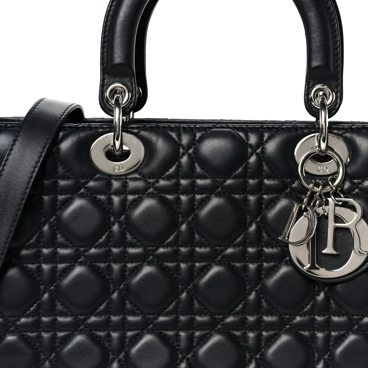 Lambskin Cannage Large Lady Dior Navy Blue - Top Club