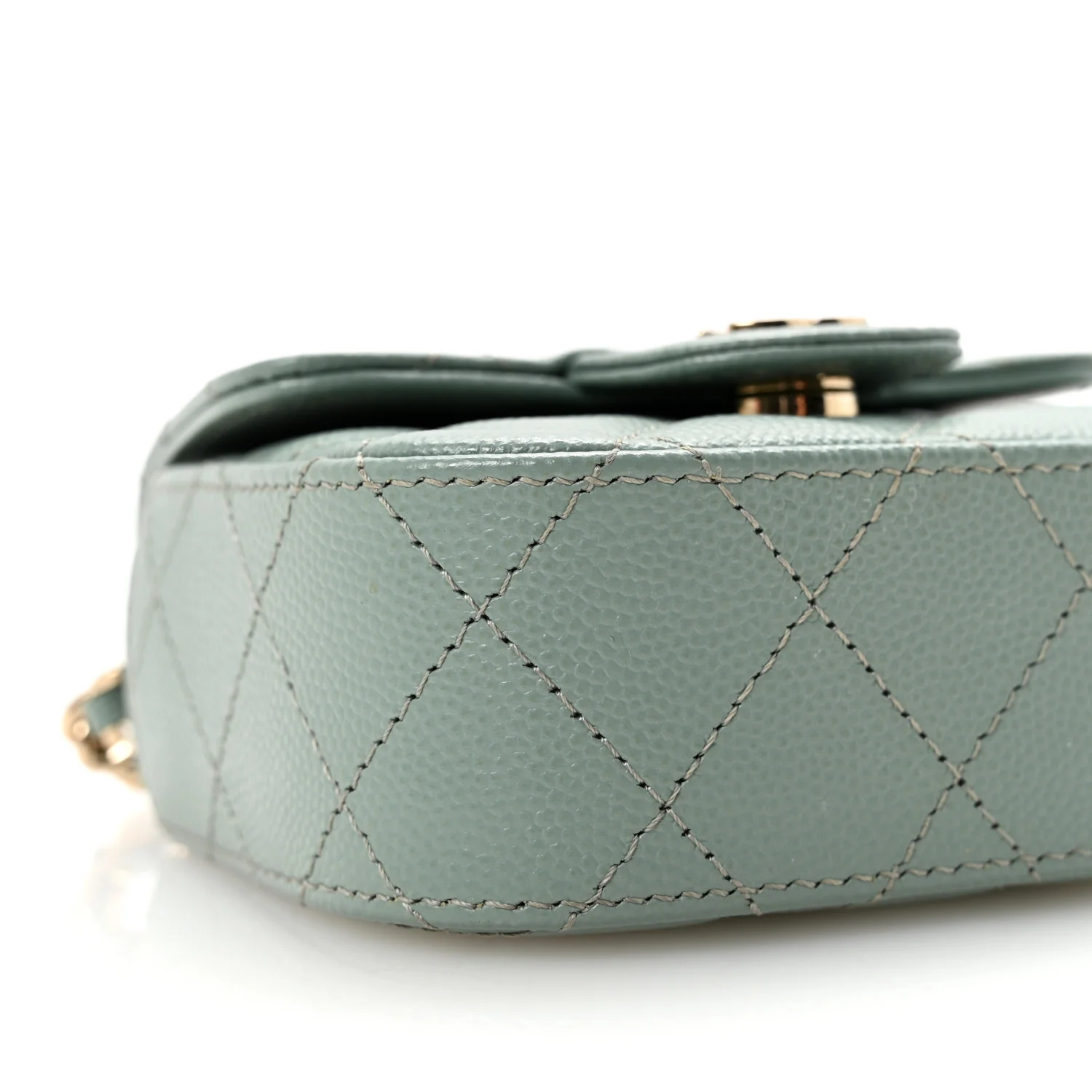 Caviar Quilted Mini Clutch With Chain Light Green - Top Club