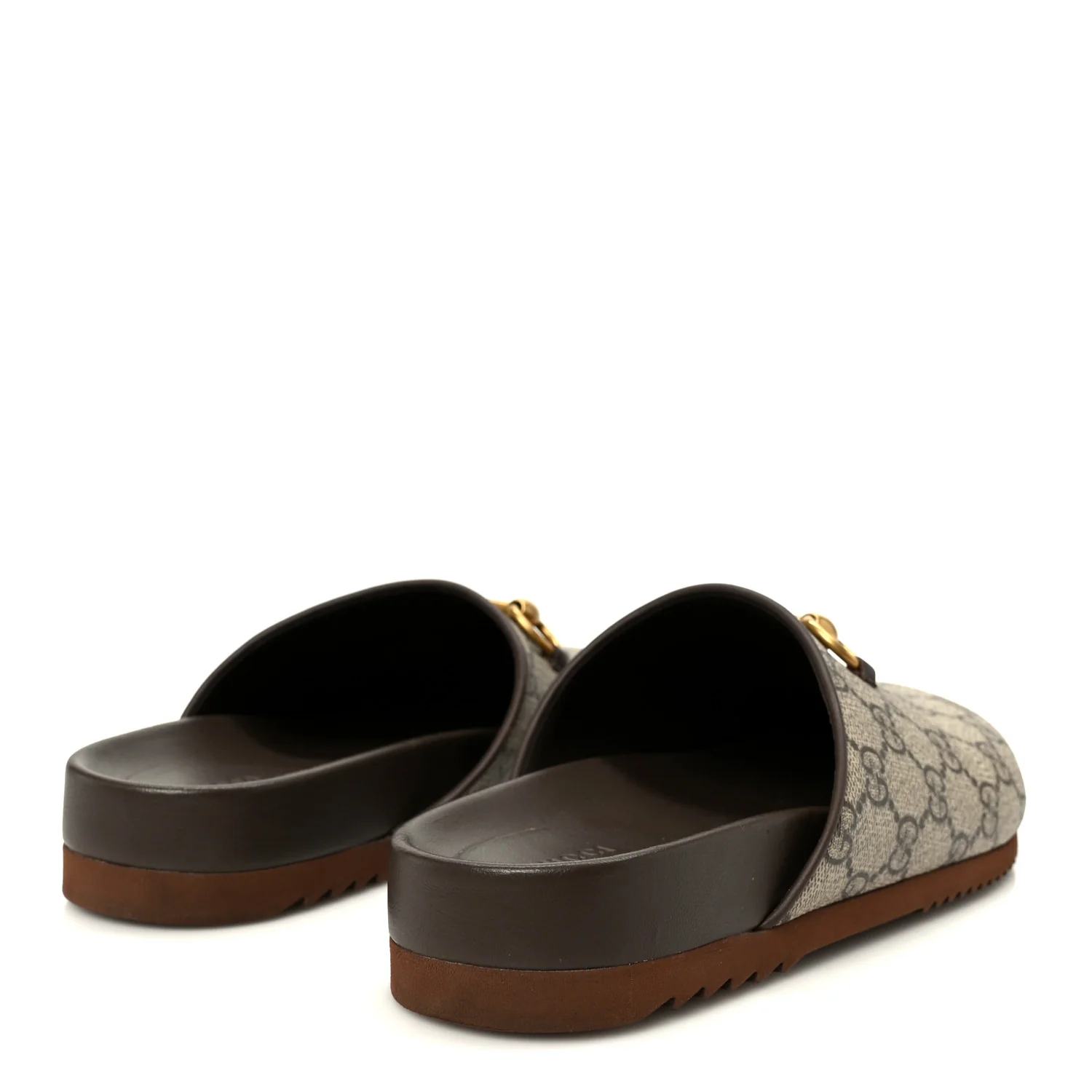 GG Supreme Monogram Miro Soft Calfskin Womens Horsebit Slippers 38 Beige Ebony New Acero - Top Club