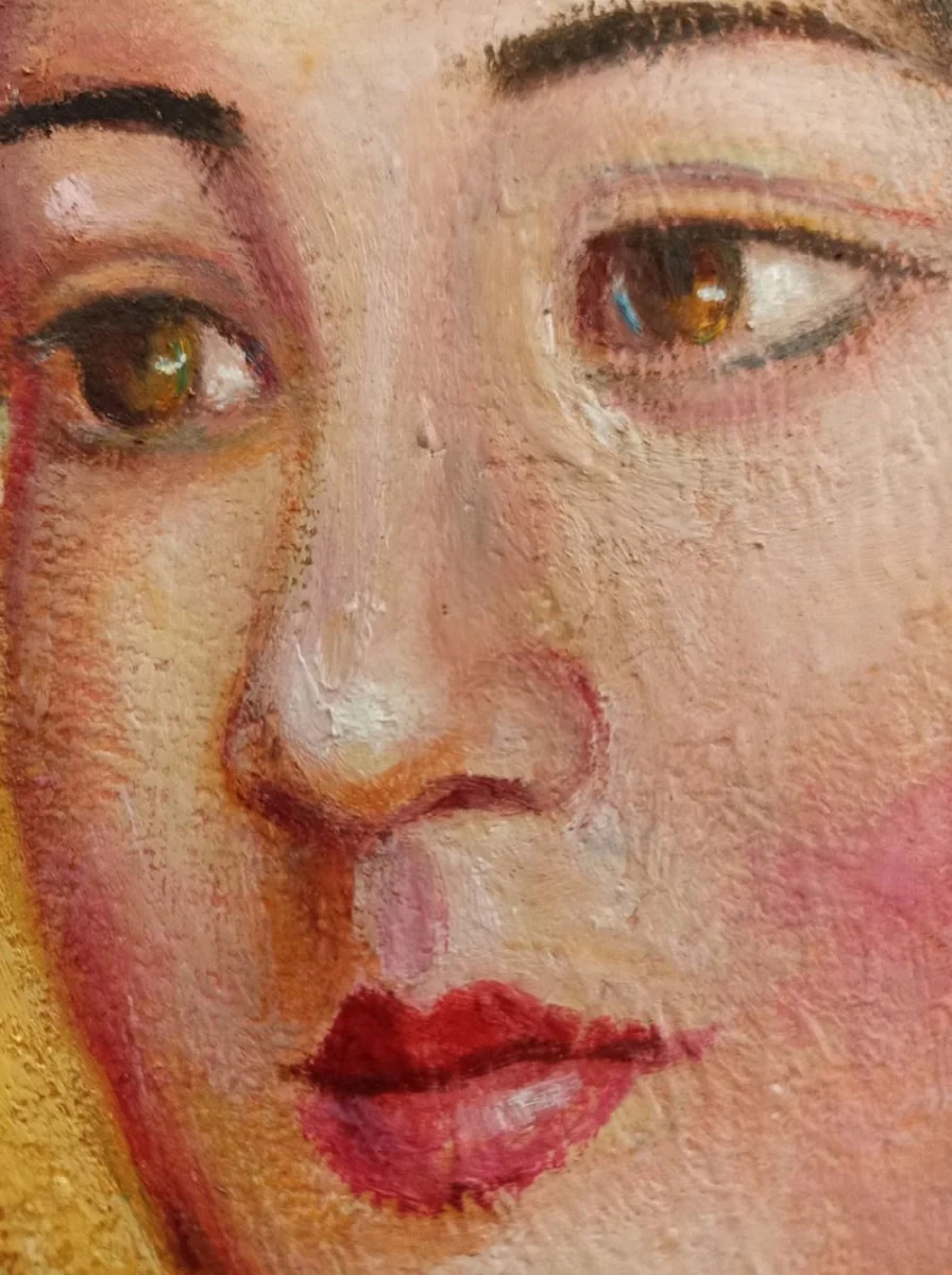 Vintage oil painting after Gustav Klimt Lady 60.96 x H. 101.60 cm - Authentic antique painting after the original - Hand painted