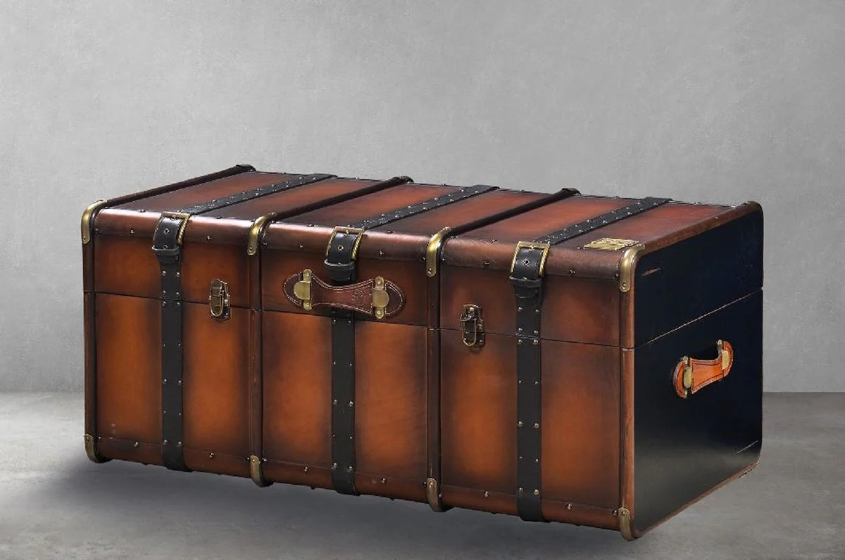 Luxury coffee table in suitcase look brown / brass 110 x 59 x H. 51 cm - Suitcase living room table with storage space - Living room furniture - Luxury furniture in suitcase look - Luxury collection
