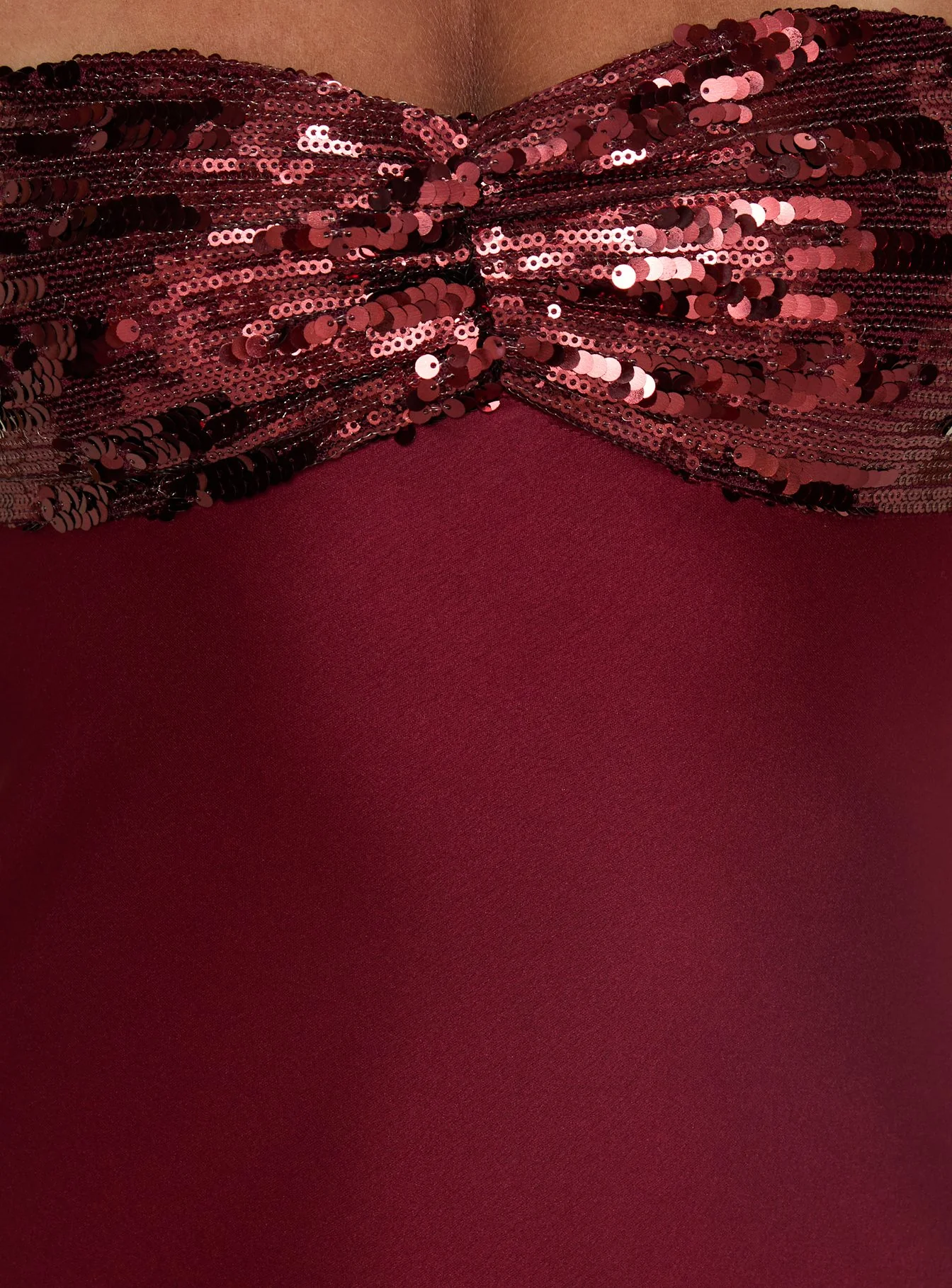 See The Vision Sequin Bust Strapless Maxi Dress Burgundy