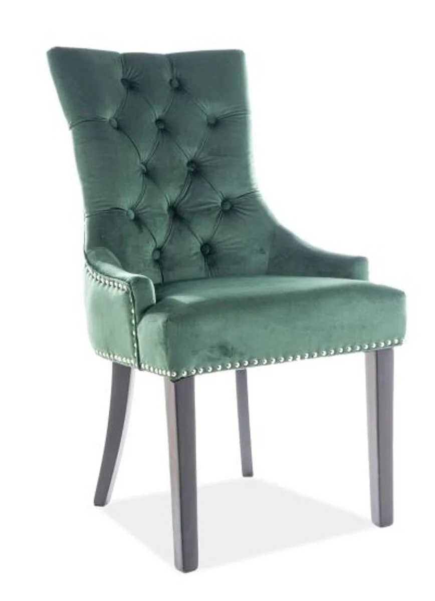 Luxury Chesterfield Dining Chair Green / Silver / Black - Kitchen Chair with Velvet Fabric - Dining Room Furniture