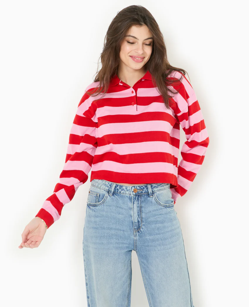 Pimkie Pull col polo en maille rayée