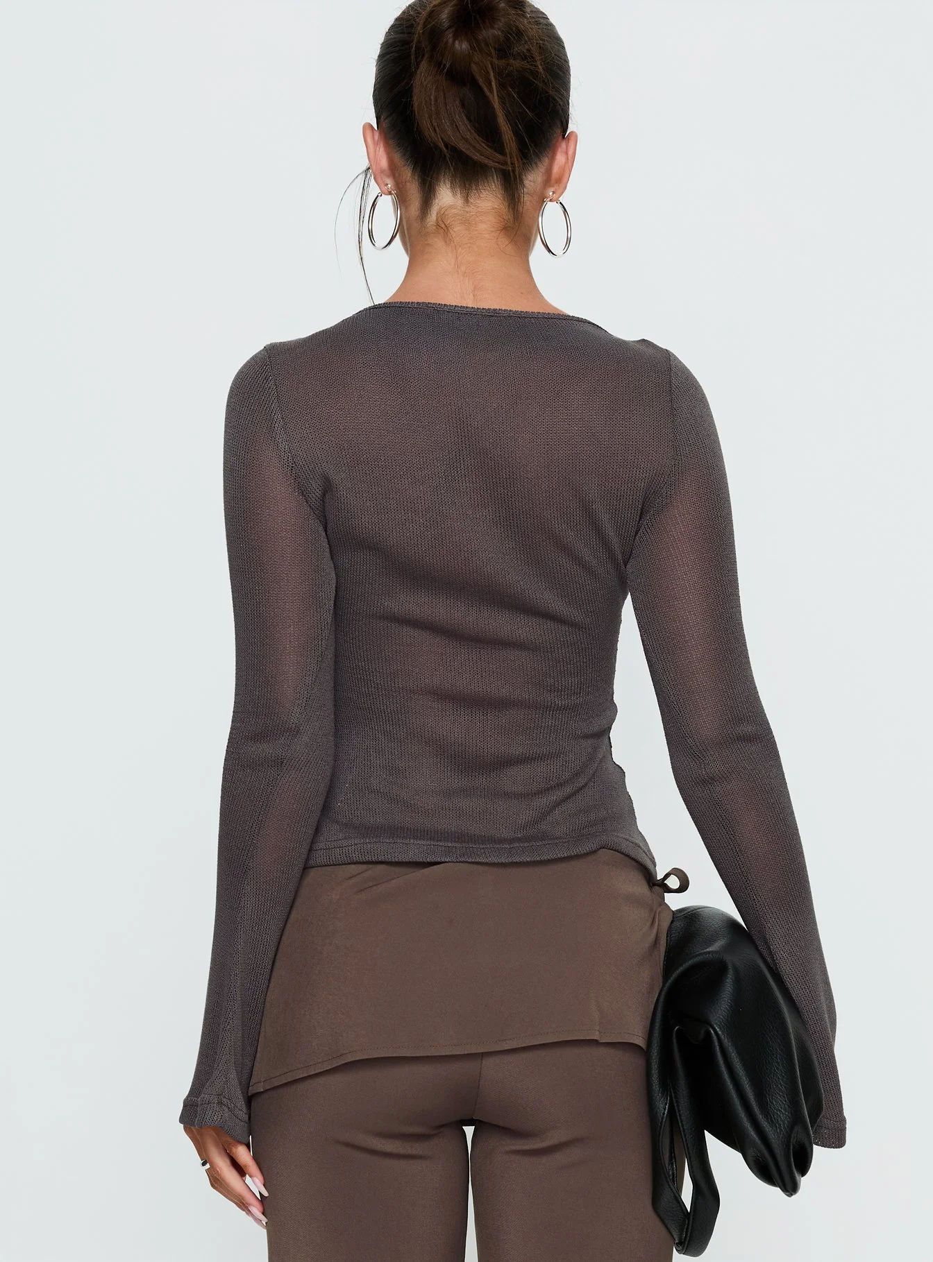 Andia Long Sleeve Sheer Embellished Top Grey