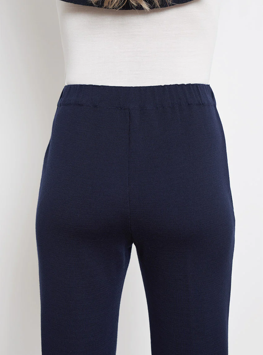 Pantalon femme en laine bleu marine