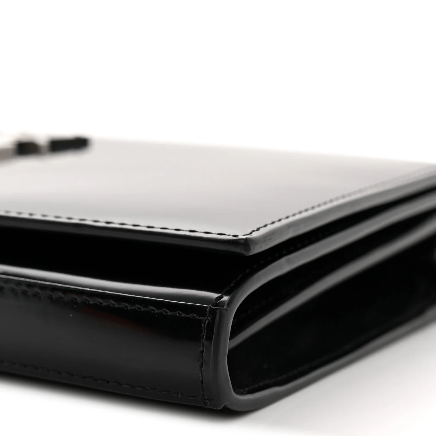 Glazed Calfskin Cassandre Wallet On Chain WOC Black - Top Club