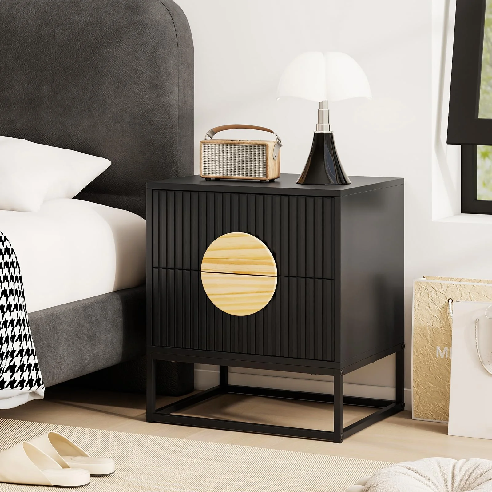 BEFOUNDLOVELY Fluted Nightstand with 2 Drawers(1/2)
