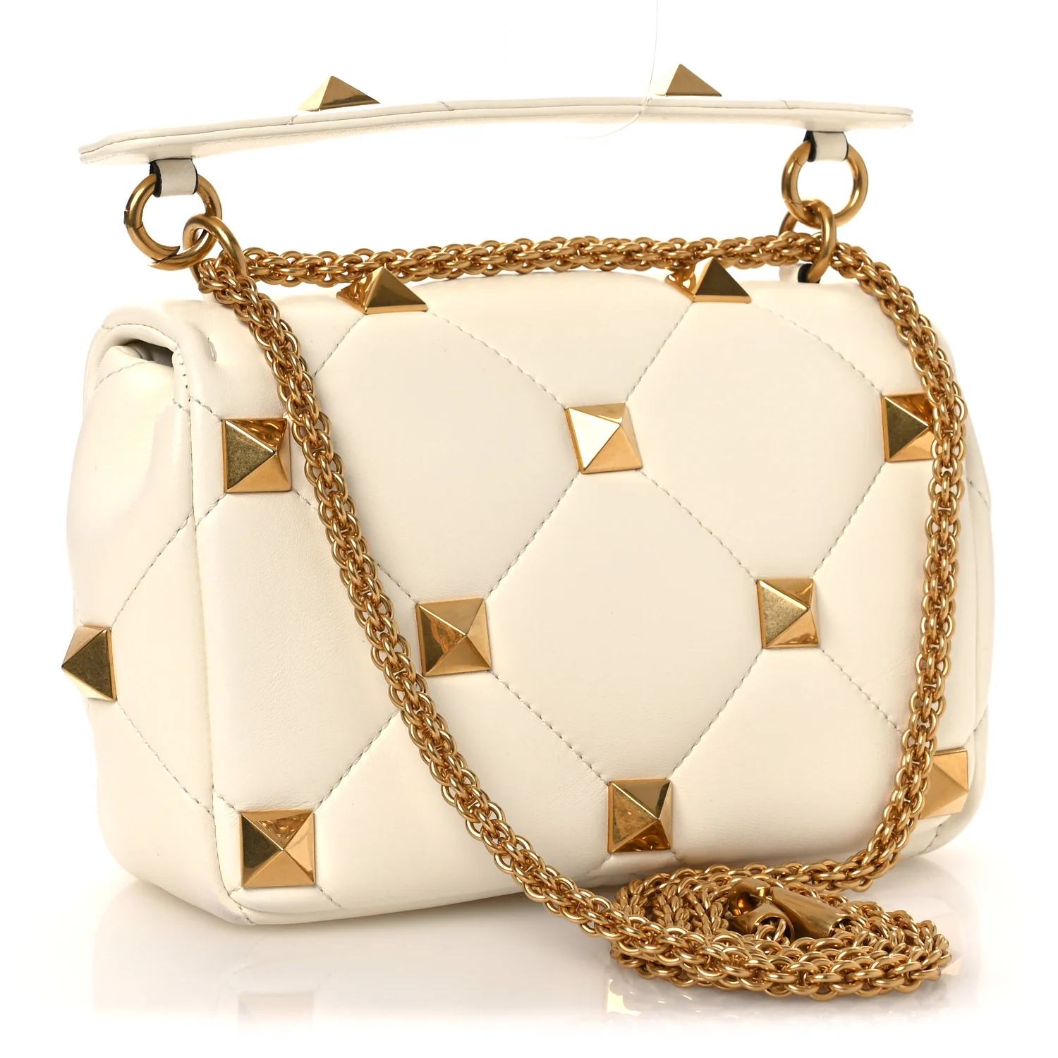Nappa Medium Roman Stud Shoulder Bag Ivory - Top Club