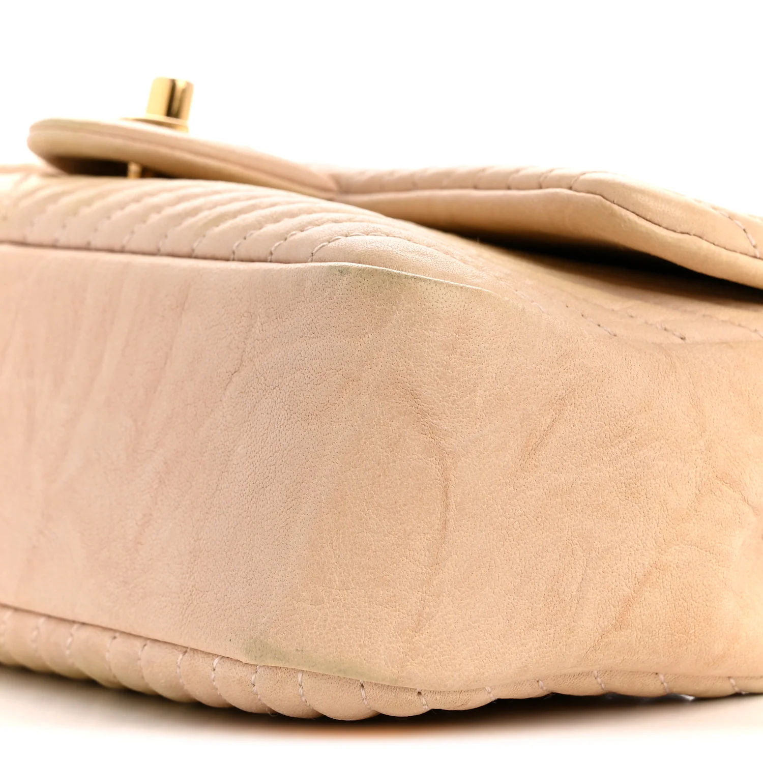 Calfskin Chevron Small Surpique Flap Beige - Top Club