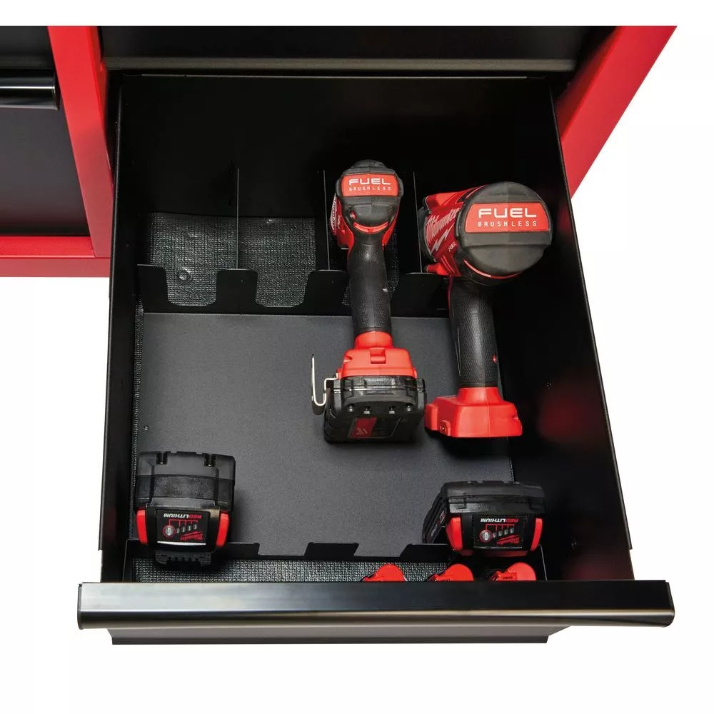 46 IN. 16-DRAWER STEEL TOOL CHEST AND ROLLING CABINET SET, TEXTURED RED AND BLACK MATTE