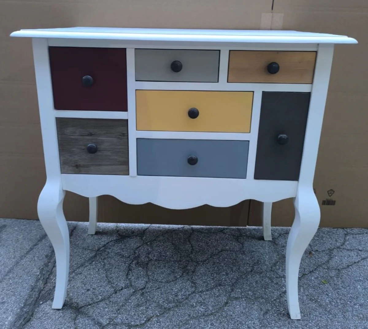 Country house style chest of drawers with 7 drawers white / colorful H. 82 cm