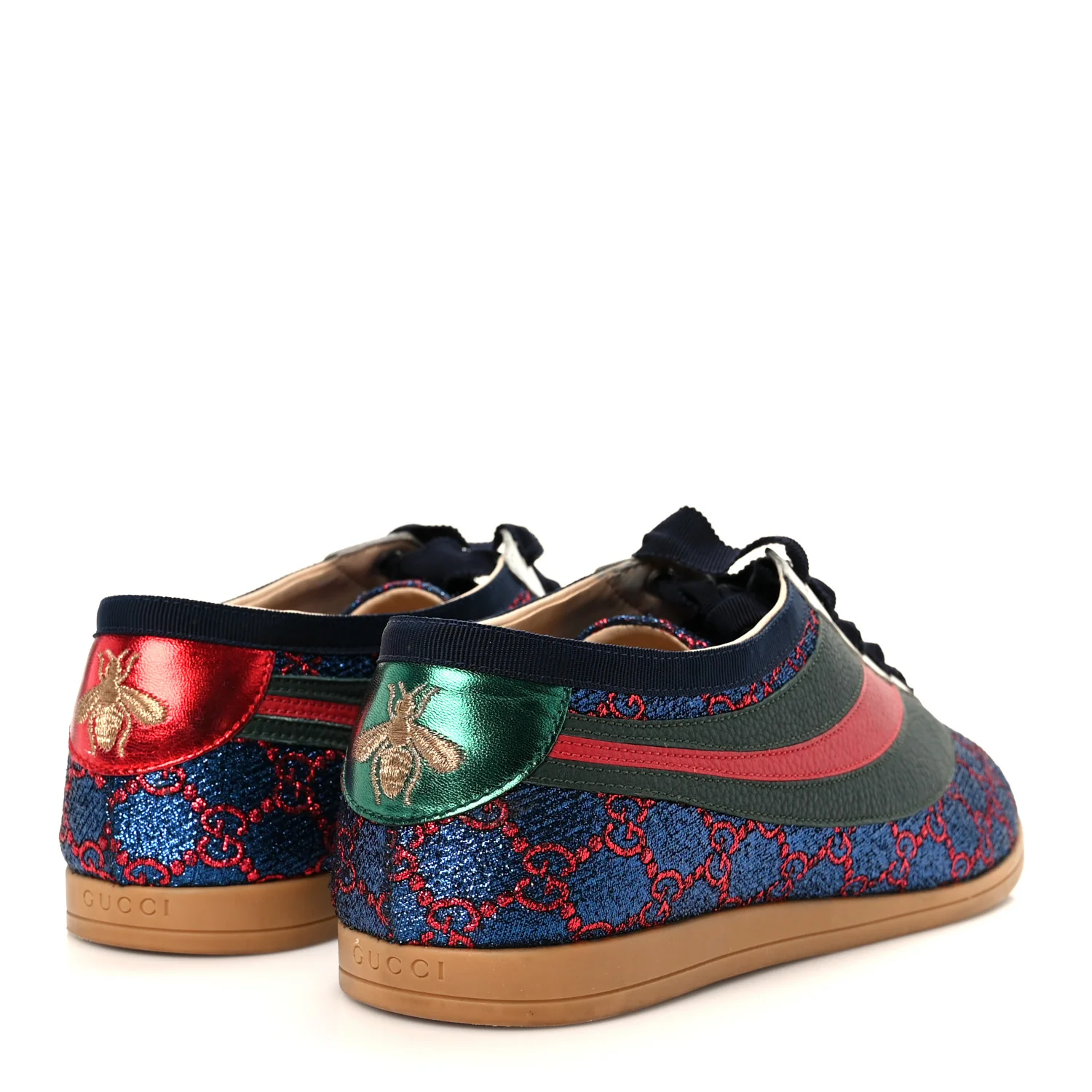 Lurex Calfskin Web GG Monogram Mens Falacer Sneakers 8.5 Iridescent Blue Iridescent Red Silver - Top Club