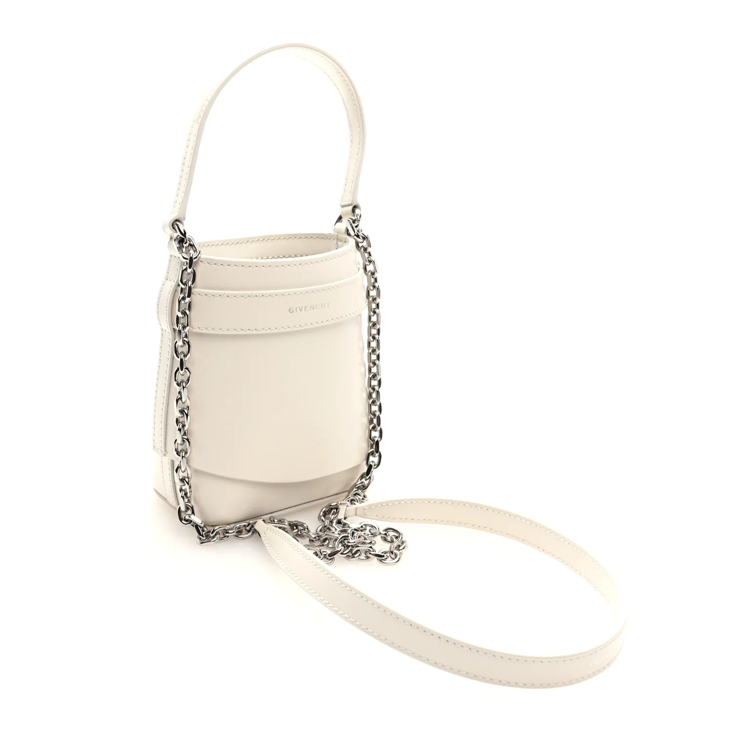 Box Calfskin Micro Shark Lock Bucket Bag White - Top Club