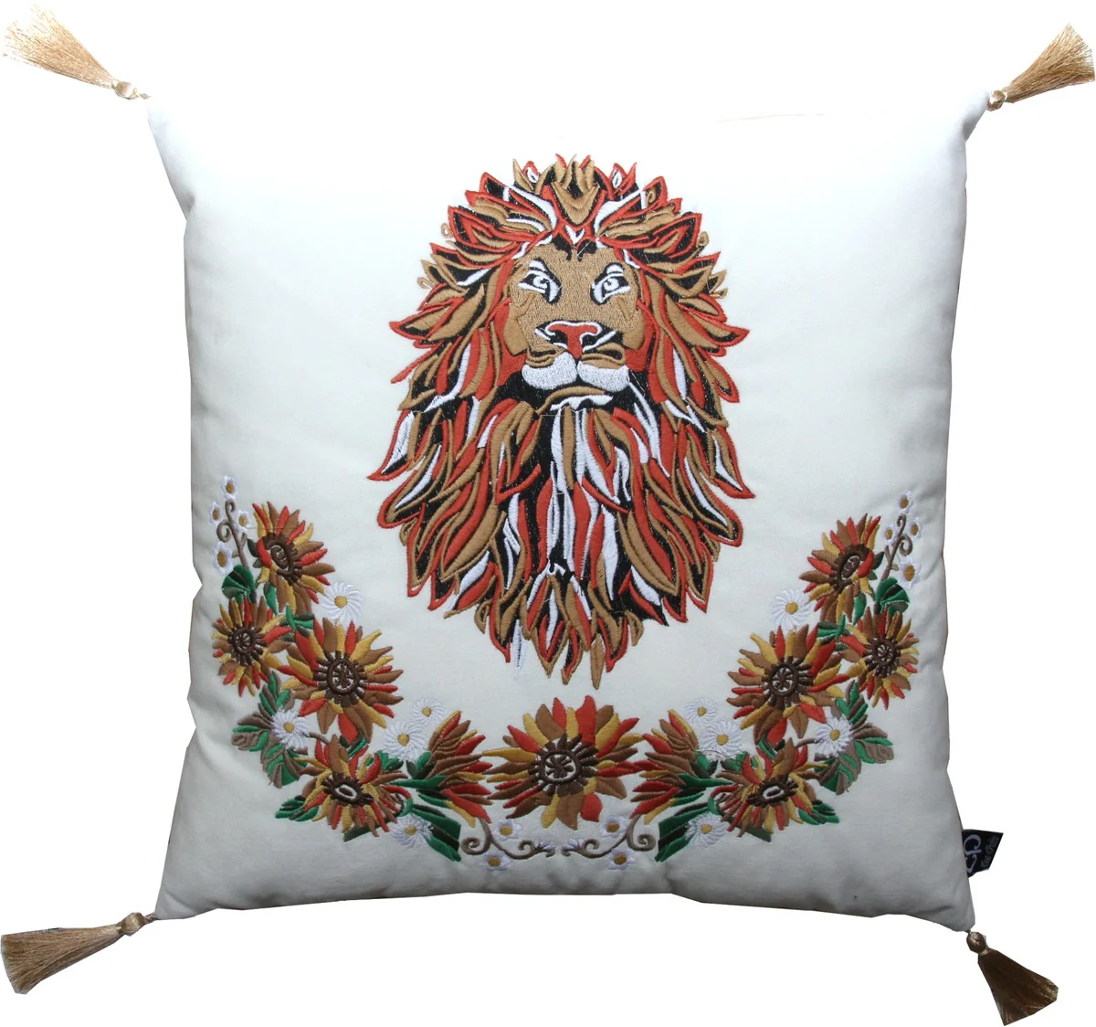 Luxury decorative cushion with tassels lion white-cream / gold 45 x 45 cm - finest velvet fabric - luxury quality