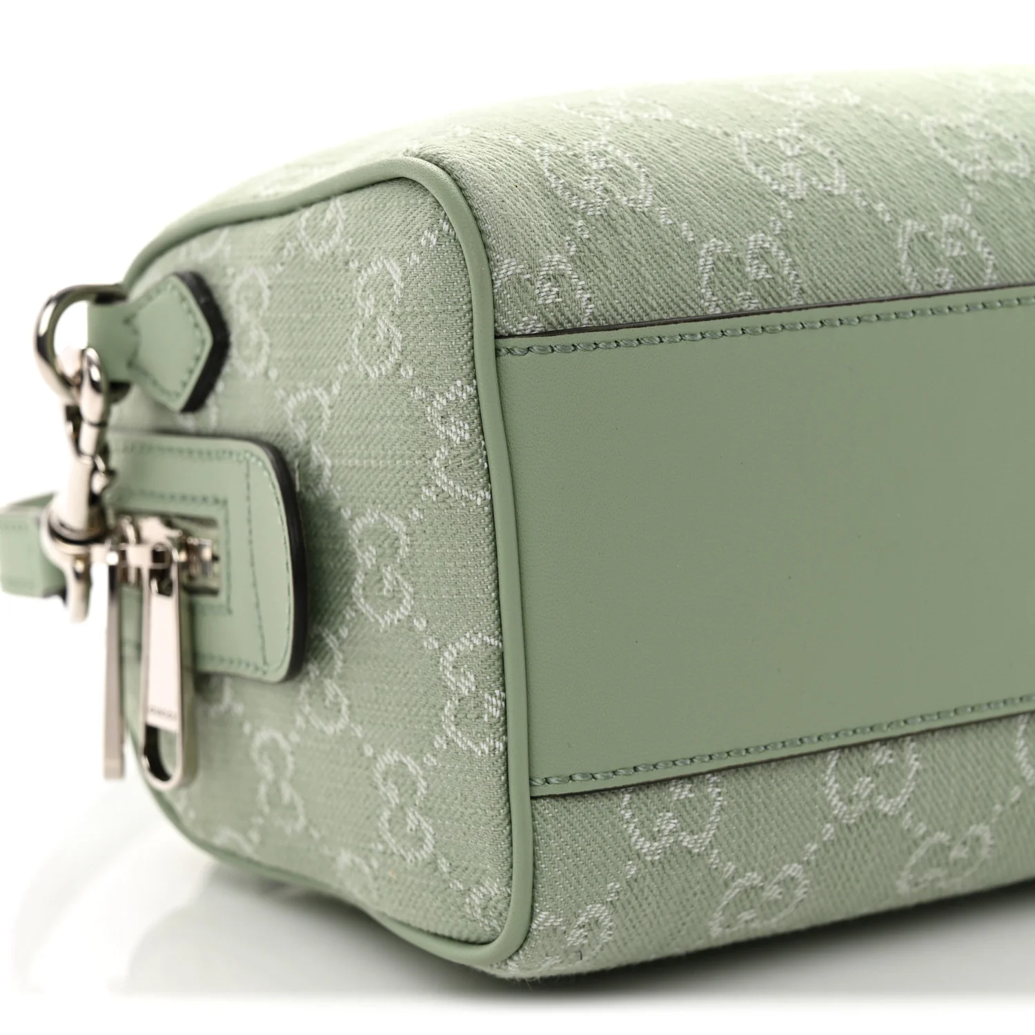Denim GG Monogram Calfskin Mini Ophidia Top Handle Bag Pale Green - Top Club
