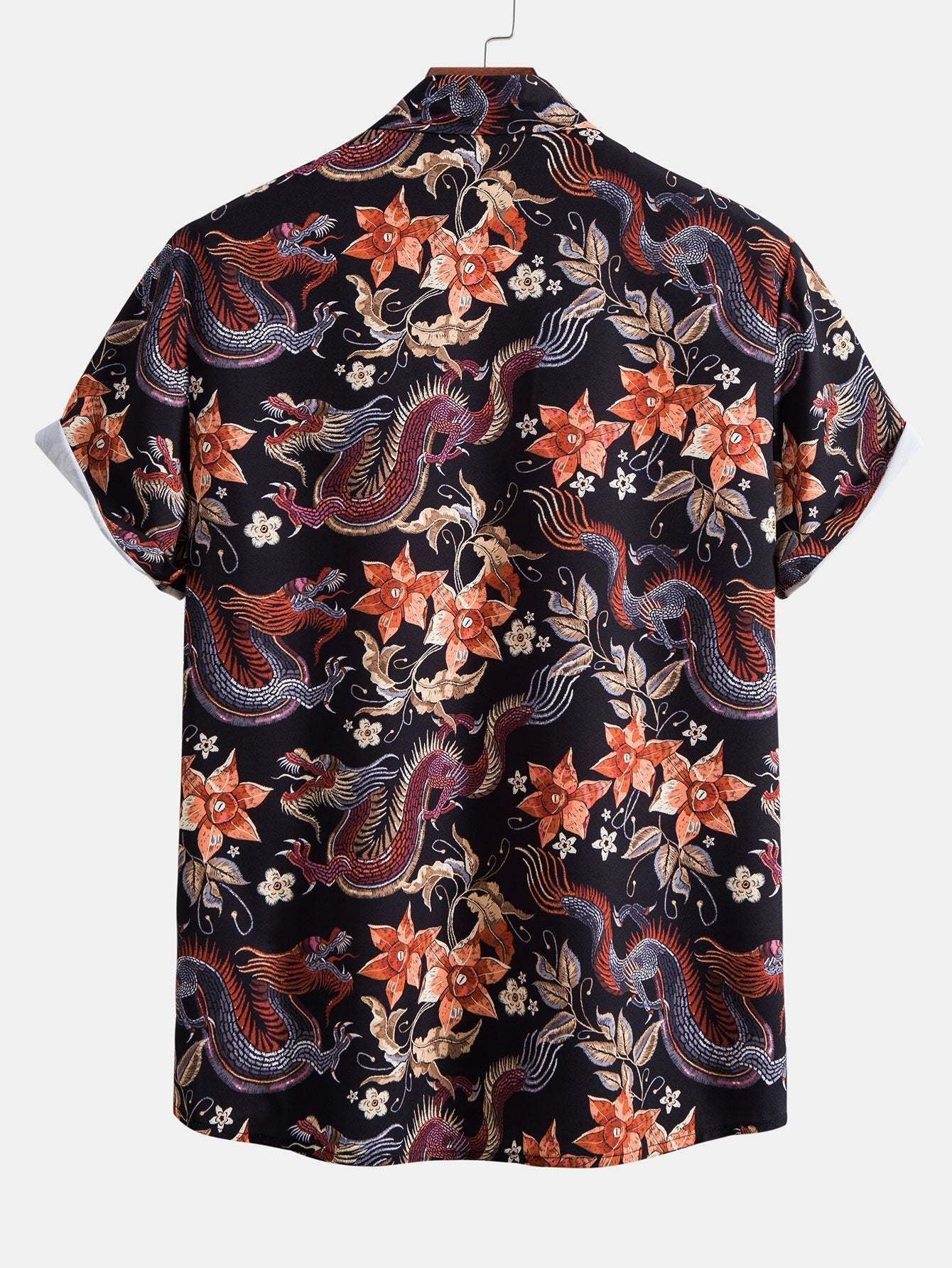 Dragon Floral Print Button Up Shirt & Dragon Print Swim Shorts