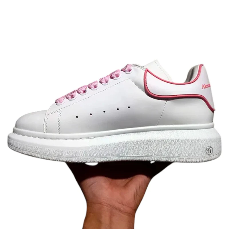 Alexander McQueen Oversized Sneakers – White with Pink Heel and Laces - Sneaker Replica Workshop