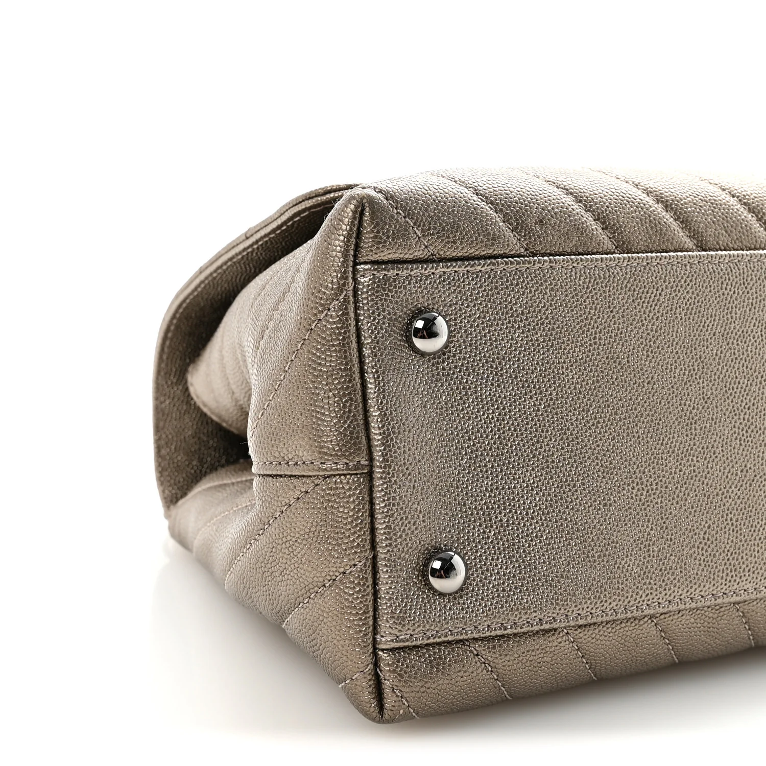Metallic Caviar Chevron Quilted Small Coco Handle Flap Light Gold - Top Club