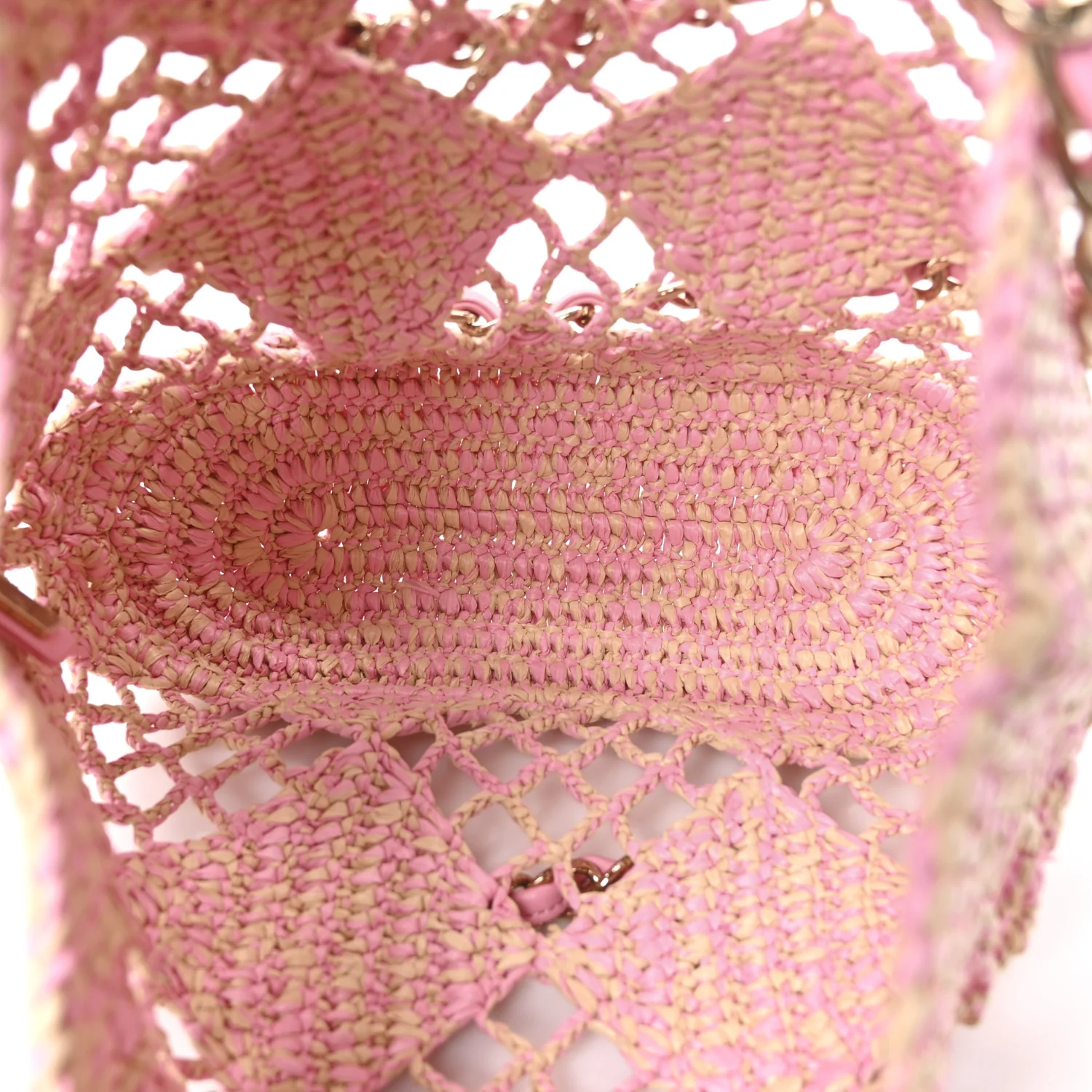 Raffia Effect Braided Small Shopping Bag Beige Pink - Top Club