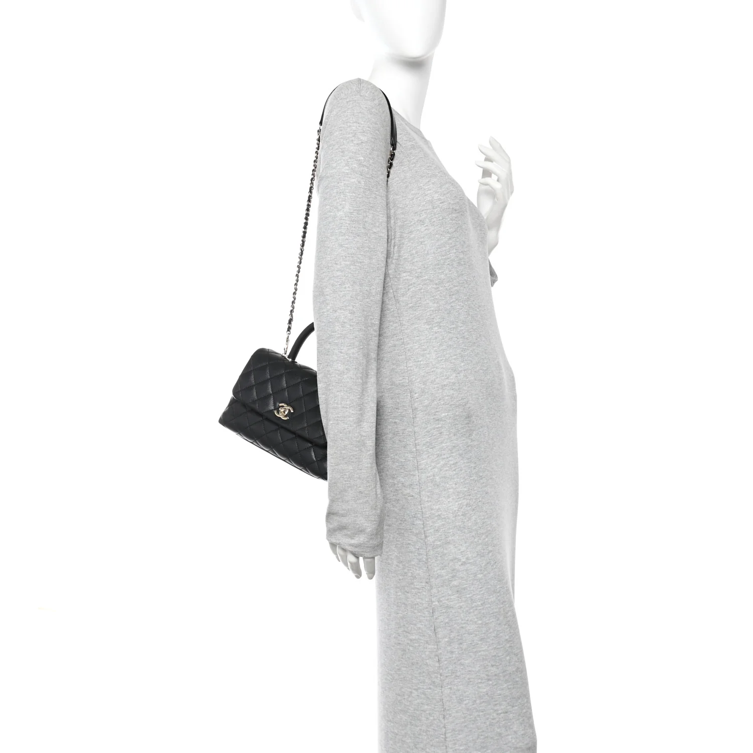 Caviar Quilted Mini Coco Handle Flap Black