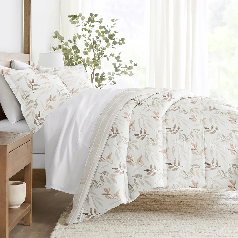 Foliage Stripe Reversible Down-Alternative Comforter Set - Sale