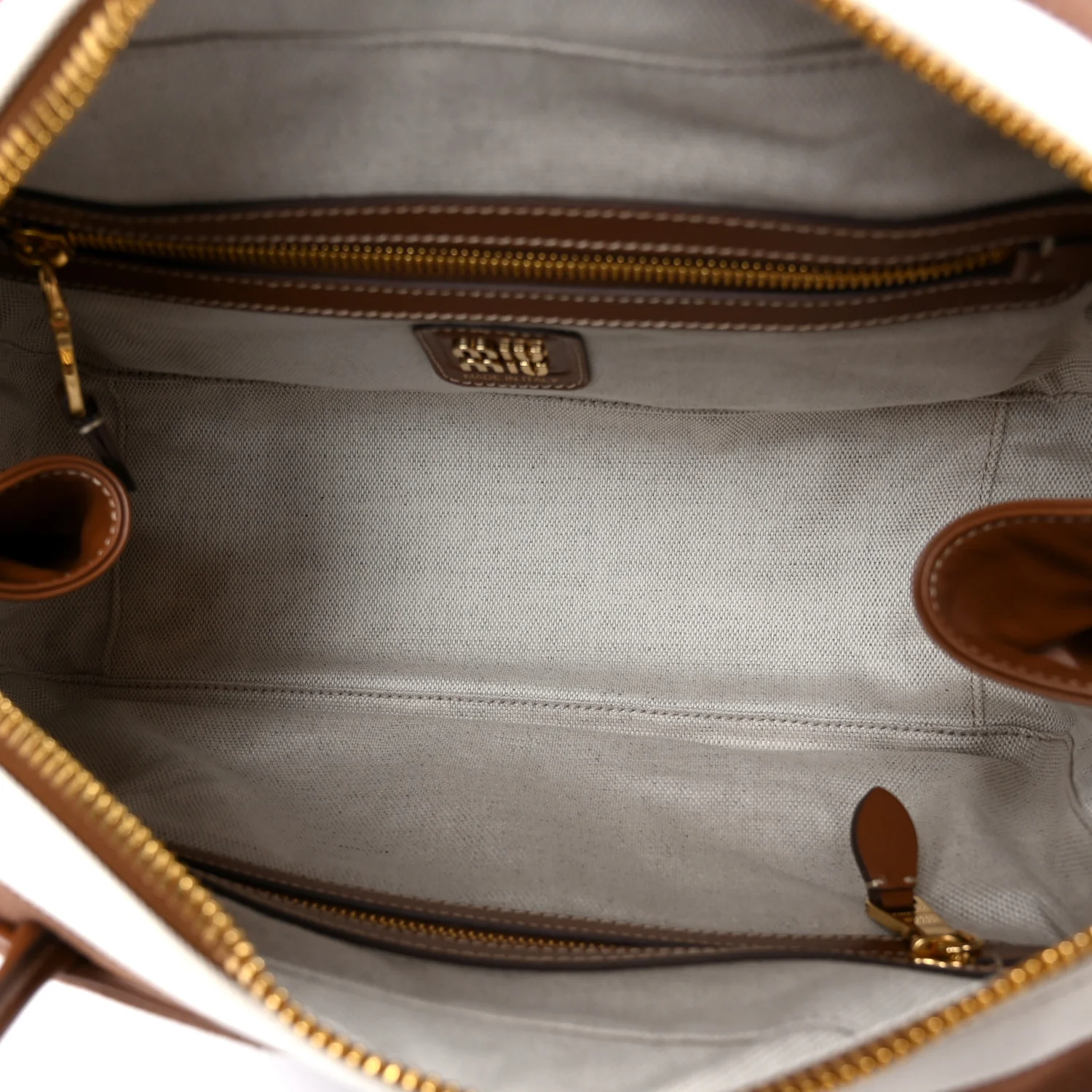 Canvas Calfskin Striped Large Beau Top Handle Bag Naturale Brandy - Top Club