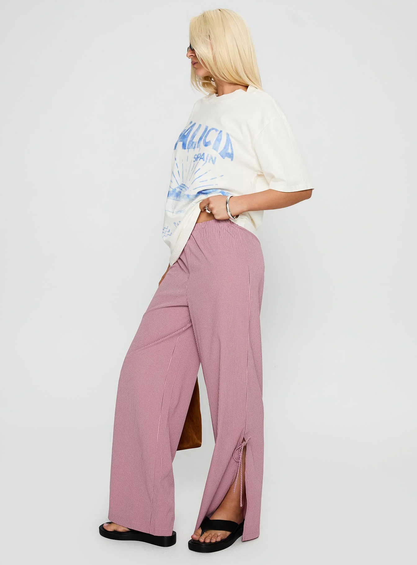 Jinxie Tie Side Pants Pink Gingham